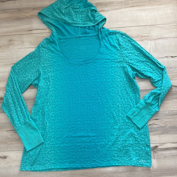 Calvin Klein Performance Womens L/XL Blue & Green Long Sleeve Hoodie with Thumb - Picture 8 of 12